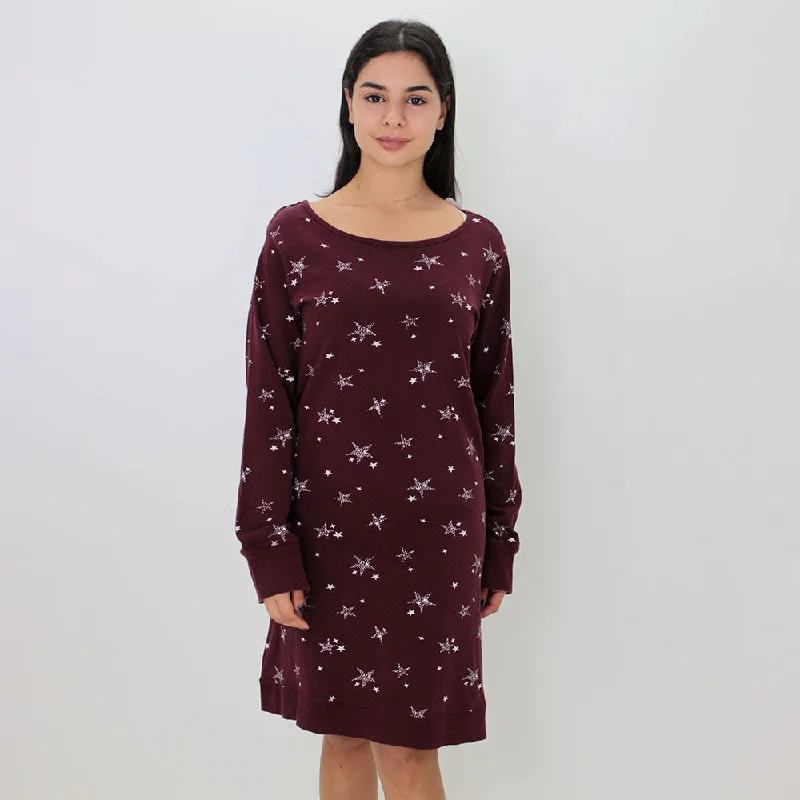 Women's Graphic Print Short Dress, Burgundy Vintage Women's 1970S 