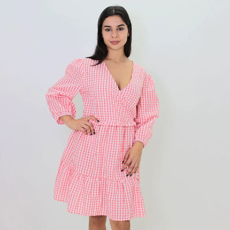 Women's Plaid Short Dress,Pink/White Cozy Women's Sherpa - lined