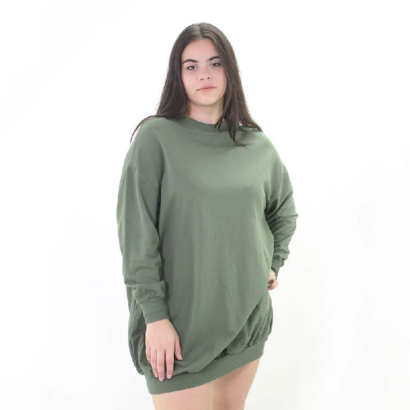 Women's Solid Oversize Sweatshirt Dress,Olive Youthful Women's Pop