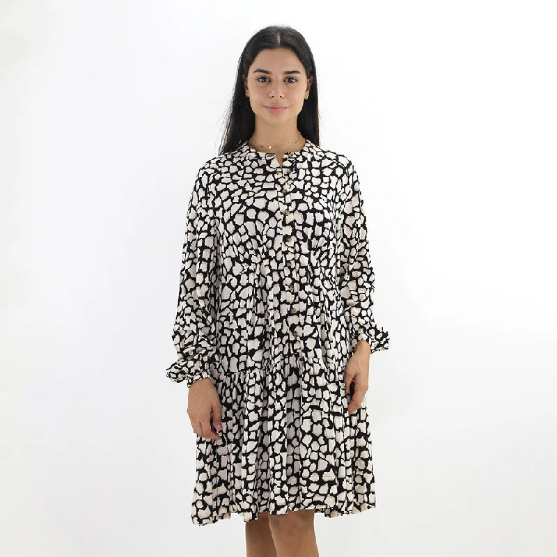 Women's All Over Printed Dress,Black/Beige Confident Women's Power
