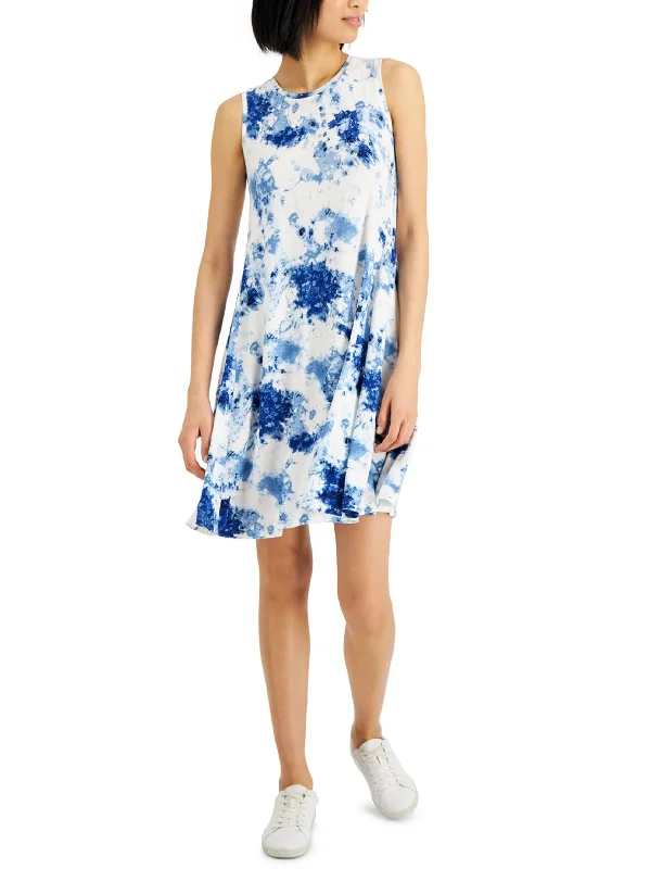 Women's Washed Sleevless Short Dress,White Streetwear Style for 