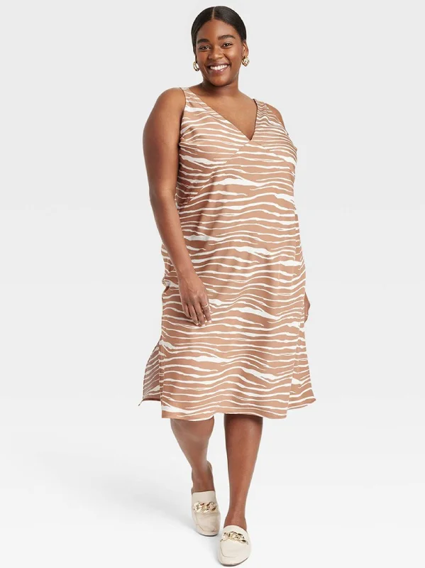 Women's Zebra Striped Dress,Brown/White Classic Women's Pin - striped