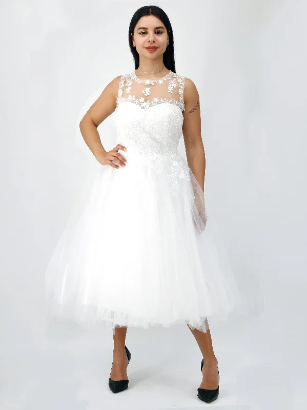 Women's Floral Embroidered Bridal Dress,White Youthful Women's Pop