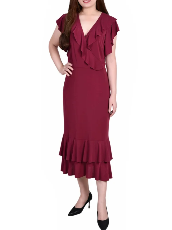 Women's Ruffled Dress,Wine Sharp Women's Italian