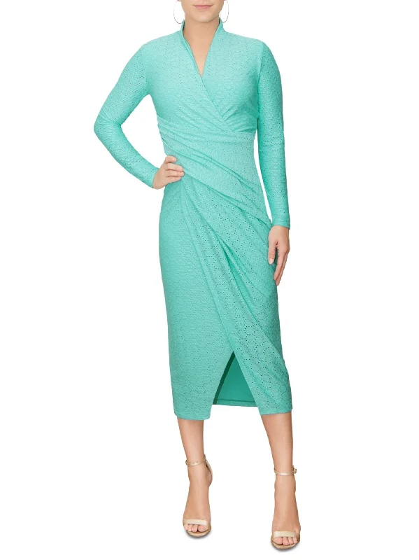 Women's Eyelet Wrap Dress,Aqua Compression