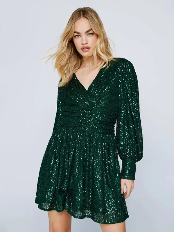 Women's Sequined Dress,Dark Green Dynamic Women's Moto