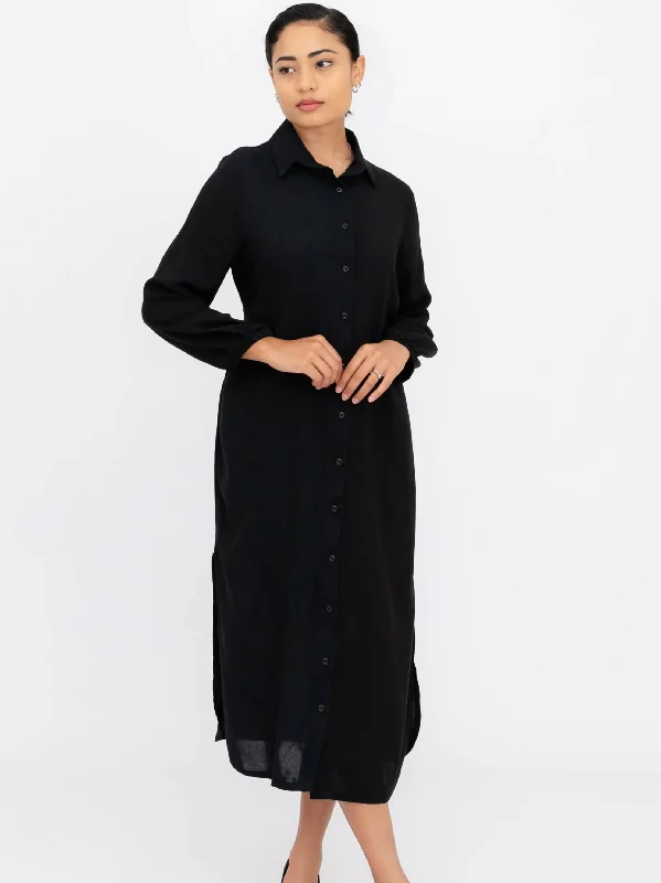 Women's Belted Shirt Dress,Black Classic Women's Pin - striped