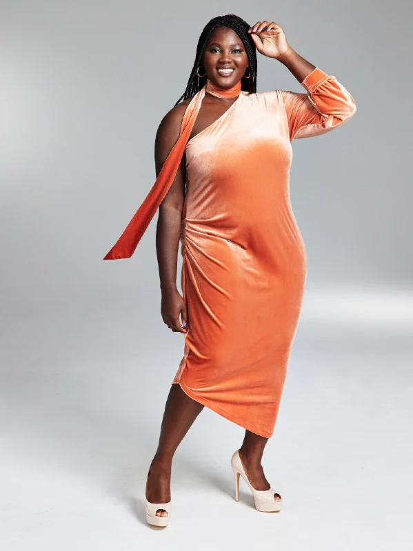 Women's Scarf Neck Draped Maxi Dress,Orange Relaxed Women's Beachy