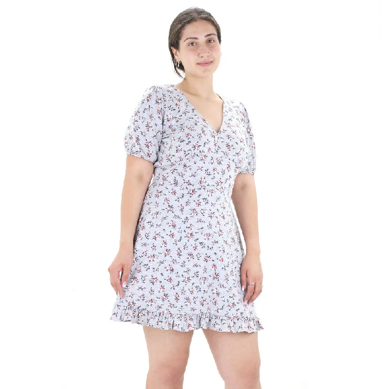 Women's Floral Ruffle Hem Dress,Light Grey Traditional Women's 