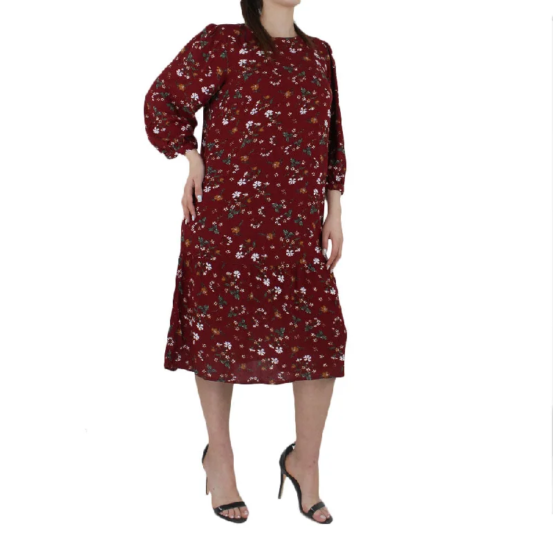 Women's Floral Dress,Burgundy Sleek Women's 