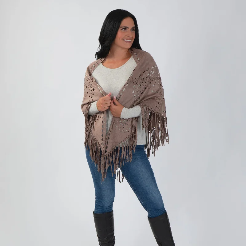 Oversized Vegan Leather Wrap with Fringe Cozy Women's Sherpa - lined