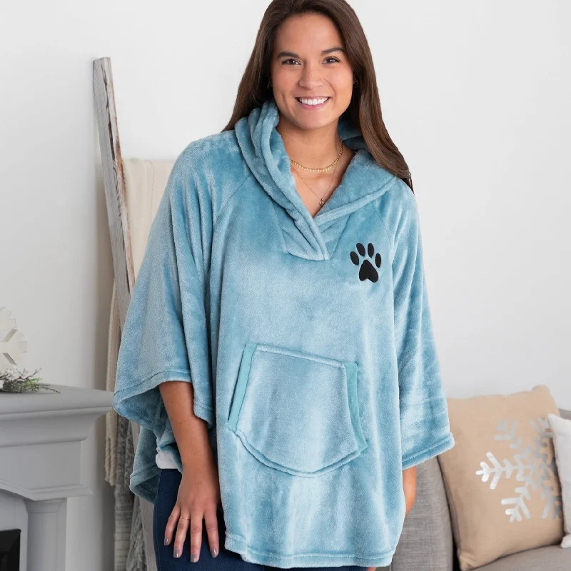 Embroidered Paw Print Fleece Poncho Refined Women's Hand - crafted