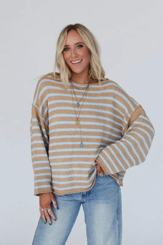 All My Stripes Oversized Sweater - Taupe Laid - back Women's Style