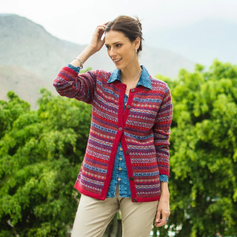 Andean Appeal Striped 100% Alpaca Cardigan Crafted in Peru Dynamic Women's Moto