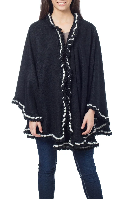 Andean Snow Princess in Black Alpaca Blend Cape Practical Women's Quick - dry
