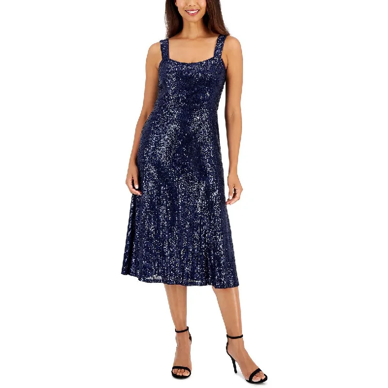 Anne Klein Womens Sequined Midi Cocktail And Party Dress