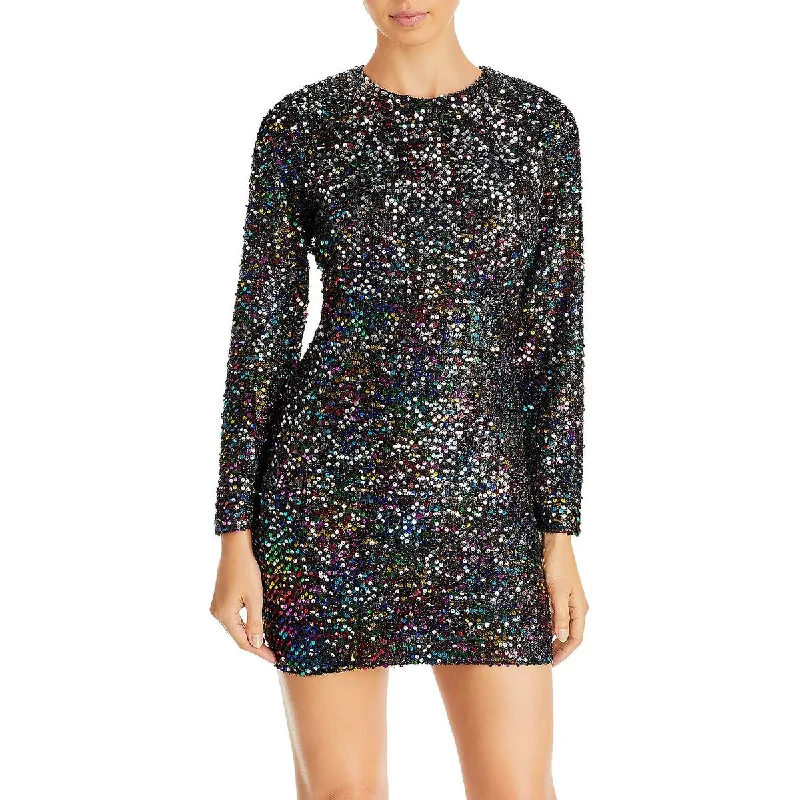 Aqua Womens Sequined Mini Cocktail and Party Dress