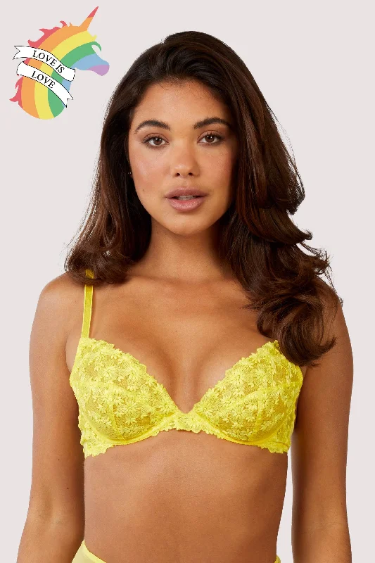 Audre Yellow Embroidery Plunge Bra Dynamic Women's Moto