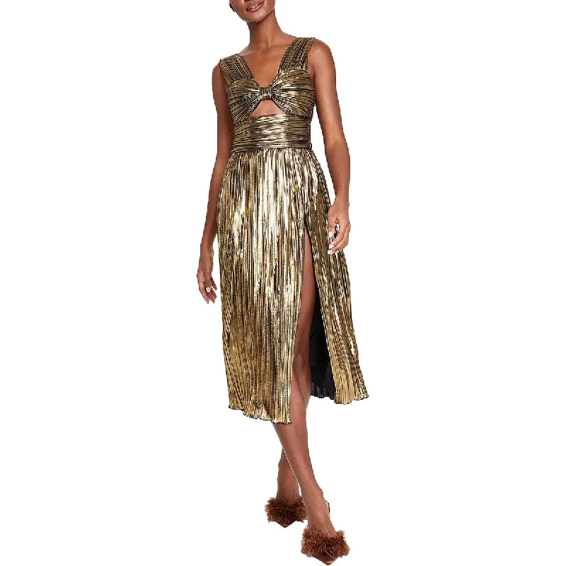 Avec Les Filles Womens Metallic Midi Cocktail And Party Dress