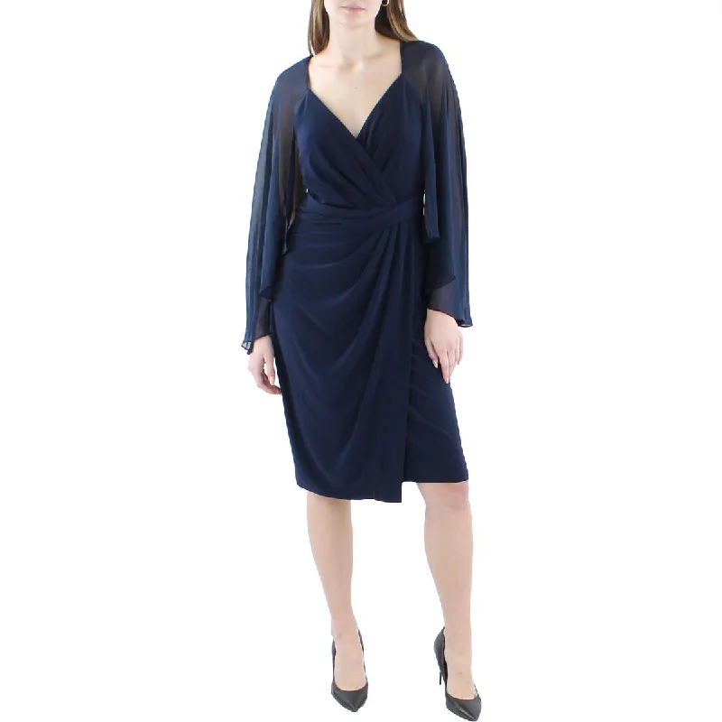 Betsy & Adam Womens Faux Wrap Cape Sleeves Cocktail and Party Dress Stylish Women's Tropical 