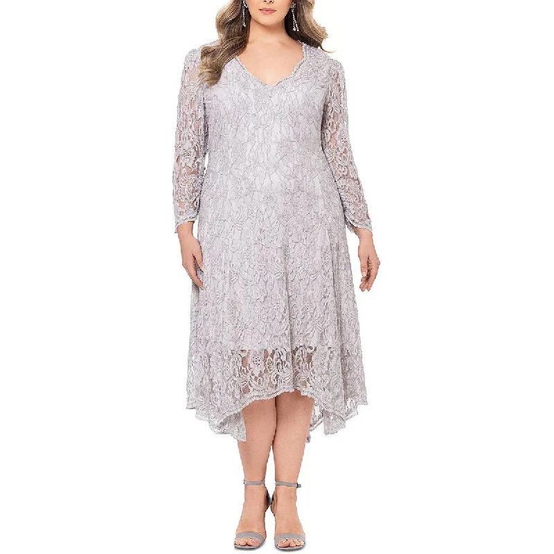 Betsy & Adam Womens Lace Metallic Cocktail And Party Dress Modern Women's 