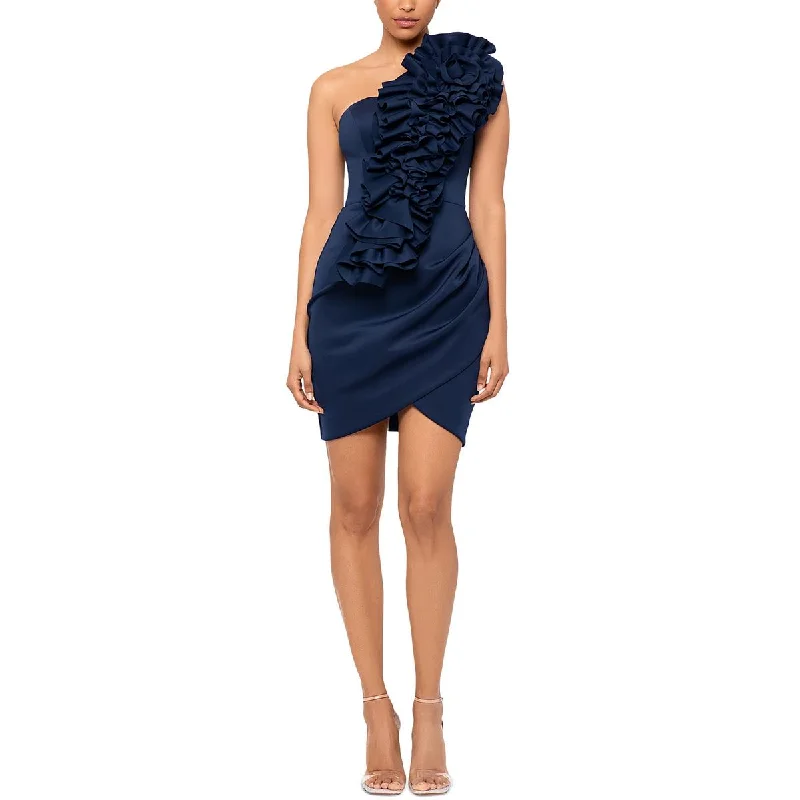 Betsy & Adam Womens One Shoulder Ruffle Cocktail And Party Dress Cashmere