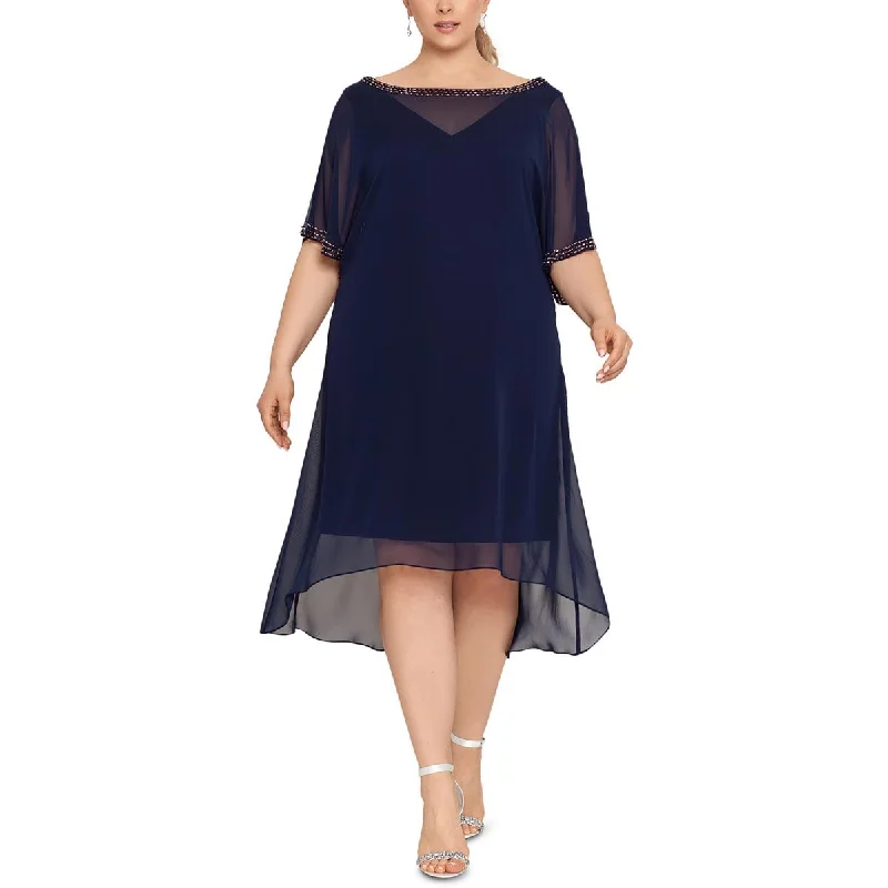 Betsy & Adam Womens Plus Chiffon Embellished Cocktail and Party Dress Dapper Women's Bow - adorned Betsy & Adam Womens Plus Chiffon Embellished Cocktail and Party Dress Dapper Women's Bow - adorned