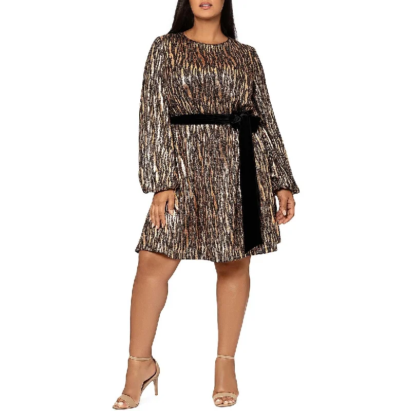 Betsy & Adam Womens Plus Metallic Knee-Length Cocktail And Party Dress Women