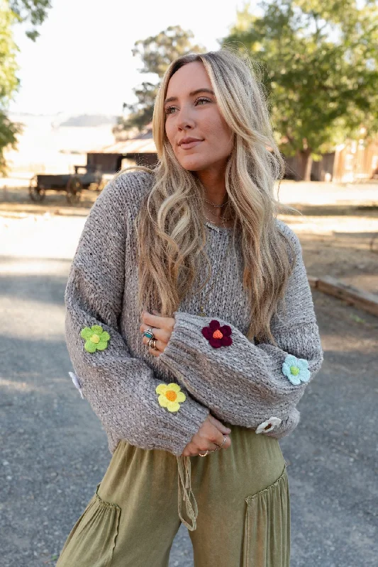 Blissful Blooms Flower Embellished Sweater - Mushroom Monochromatic All - in - one