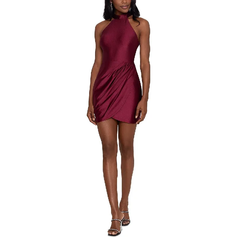 Blondie Nites Womens Juniors Halter Mini Cocktail and Party Dress Adventure