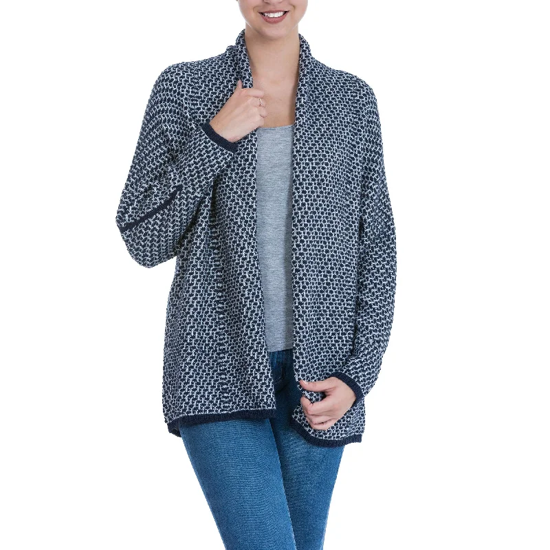 Ocean Warmth Blue and Grey Alpaca Blend Cardigan Unique Women's Upcycled