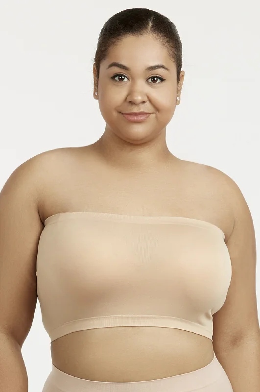 SOFRA LADIES SEAMLESS NO PAD PLUS TUBE BRA (BR0125STNX_BEIGE)