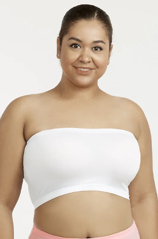 SOFRA LADIES SEAMLESS NO PAD PLUS TUBE BRA (BR0125STNX_WHITE)