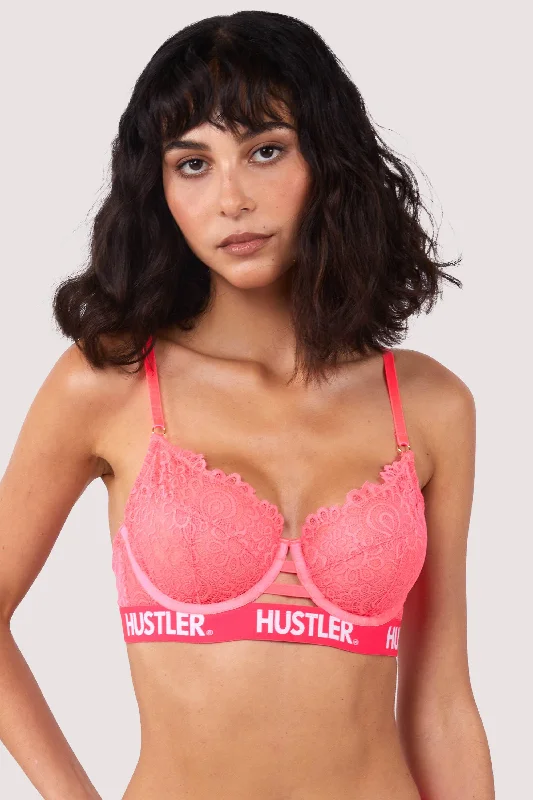 Branded Hot Pink Lace Bra Luxurious Women's High -  end