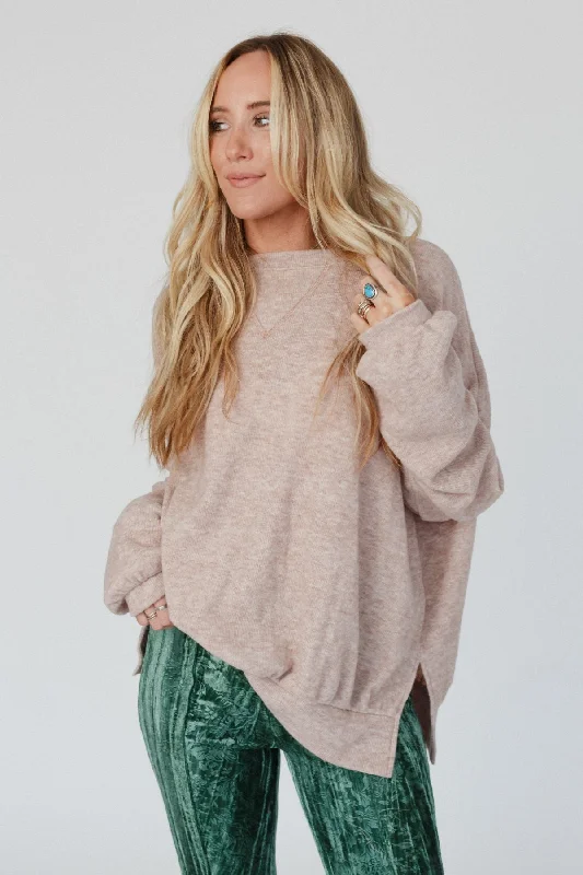 The Nest Brayden Oversized Pullover - Sand Laid - back Women's Style