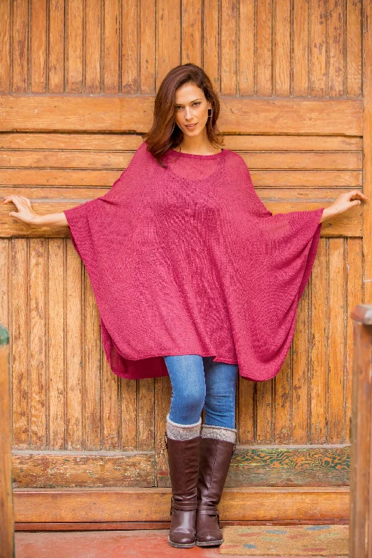 Bright Wind Soft Knit Bohemian Style Wine Drape Sweater from Peru Cashmere