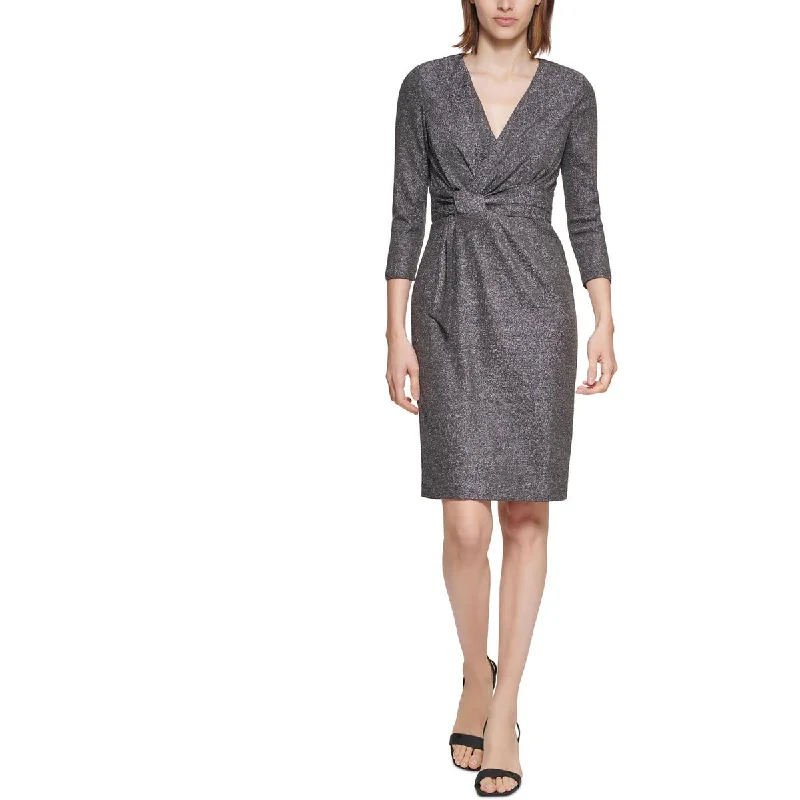 Calvin Klein Womens Petites Knit Metallic Cocktail and Party Dress Refined Women's Classic 
