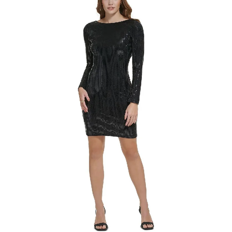 Calvin Klein Womens Petites Sequined Cowl Back Cocktail And Party Dress Street