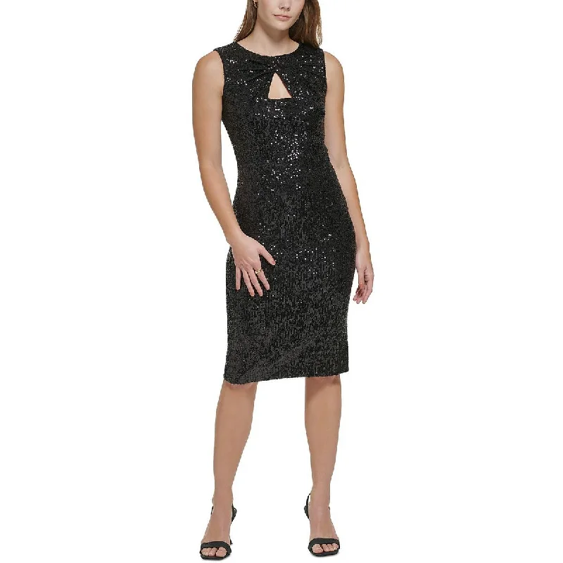 Calvin Klein Womens Petites Sequined Short Cocktail and Party Dress Traditional Women's 