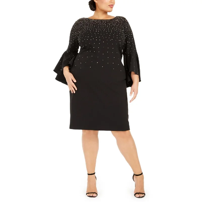 Calvin Klein Womens Plus Bell Sleeves Studded Cocktail and Party Dress Modern Women's Calvin Klein Womens Plus Bell Sleeves Studded Cocktail and Party Dress Modern Women's