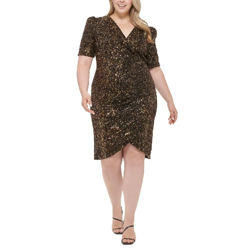 Calvin Klein Womens Plus Faux Wrap Midi Cocktail and Party Dress performance