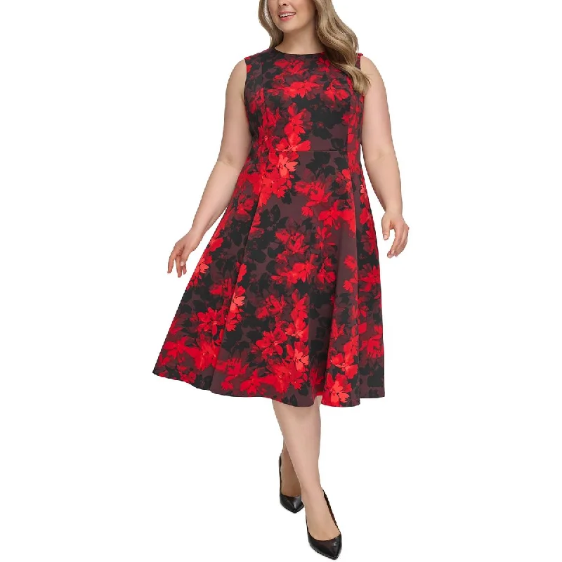 Calvin Klein Womens Plus Floral Midi Cocktail And Party Dress Sustainable Organic
