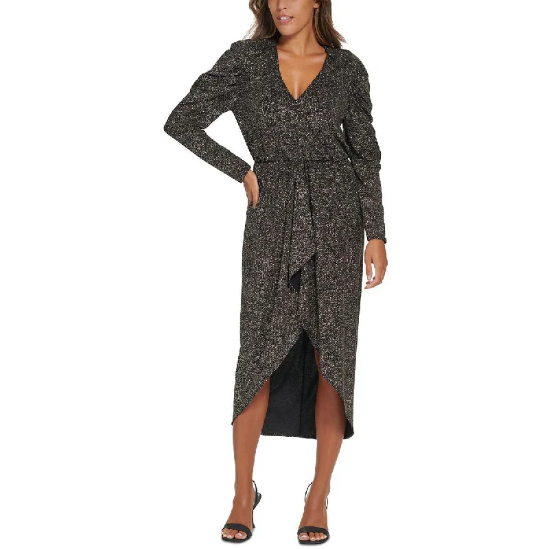 Calvin Klein Womens Waterfall Ruffle Hi-Low Cocktail and Party Dress Athletic Women's 
