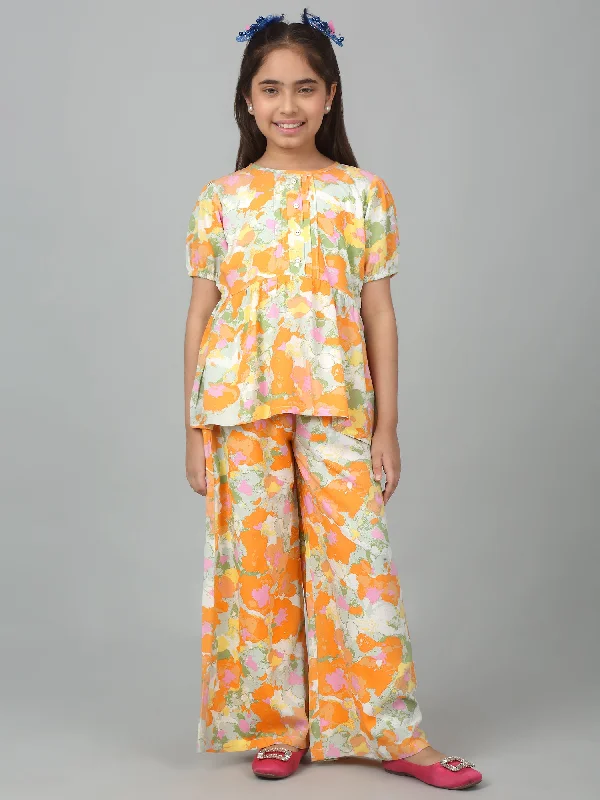 Girl's Orange Printed Co-Ord Set Practical Women's Multi - 