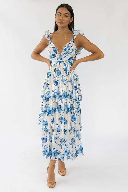 Carmen Blue Floral Maxi Dress - Final Sale