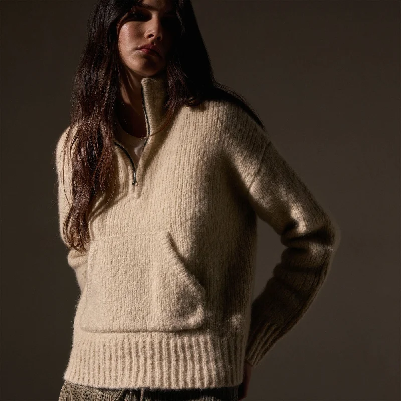 Cashmere Blend Half Zip Sweater - Biscotti