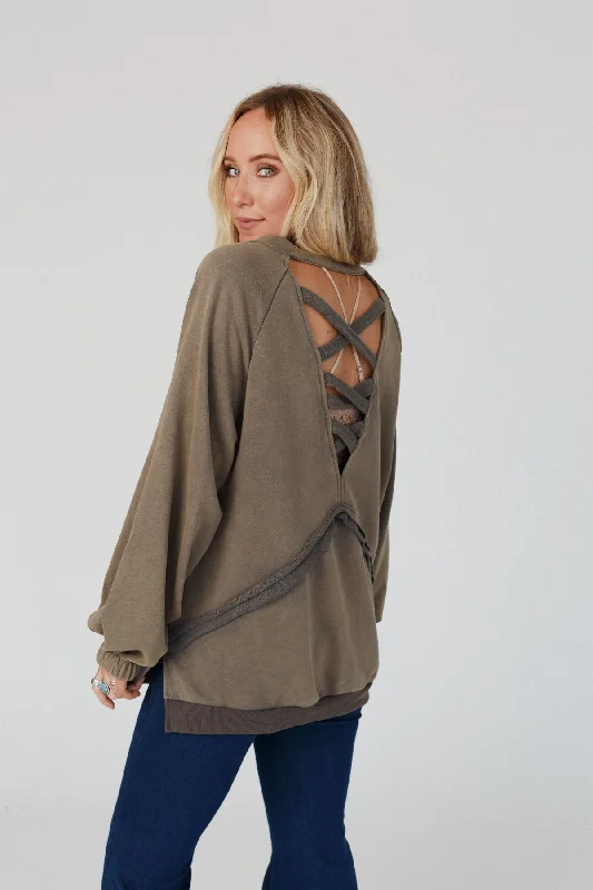 Crossed Paths Sweatshirt - Dusty Charcoal Feminine Women's Soft 