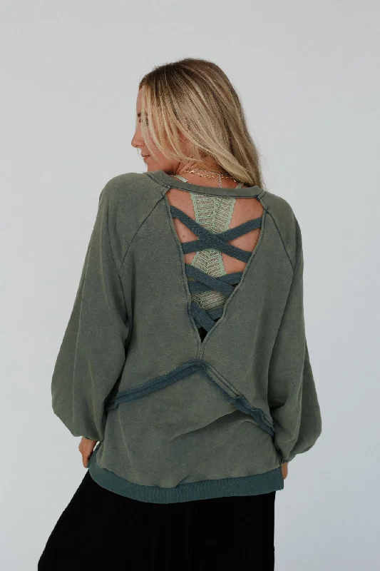 Crossed Paths Sweatshirt - Olive Sophisticated Women's Tailored