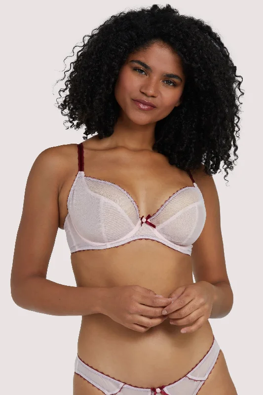 Grace Dusty Pink Plunge Net Bra Youthful Women's Anime - inspired