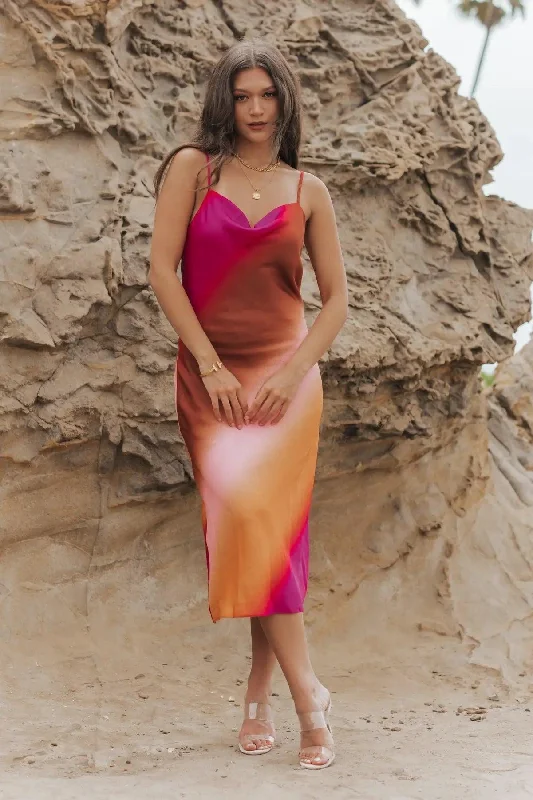 Delilah Gradient Satin Midi Dress - Final Sale Cashmere